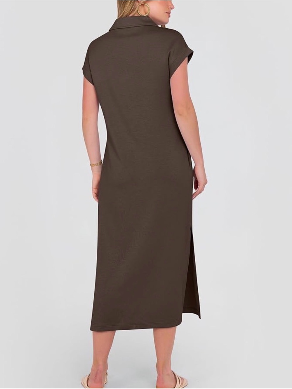 Casual V-Neck Maxi Shirt Dress in Chocolate Brown - Picture 3 of 10